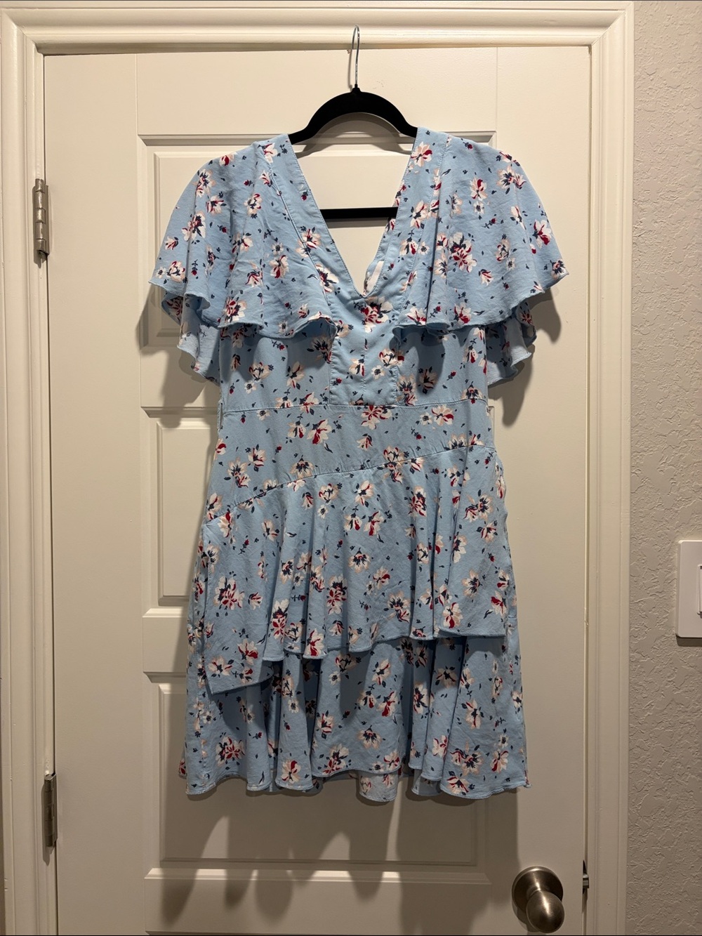 Bongo Light Blue Floral Ruffle Tiered Dress